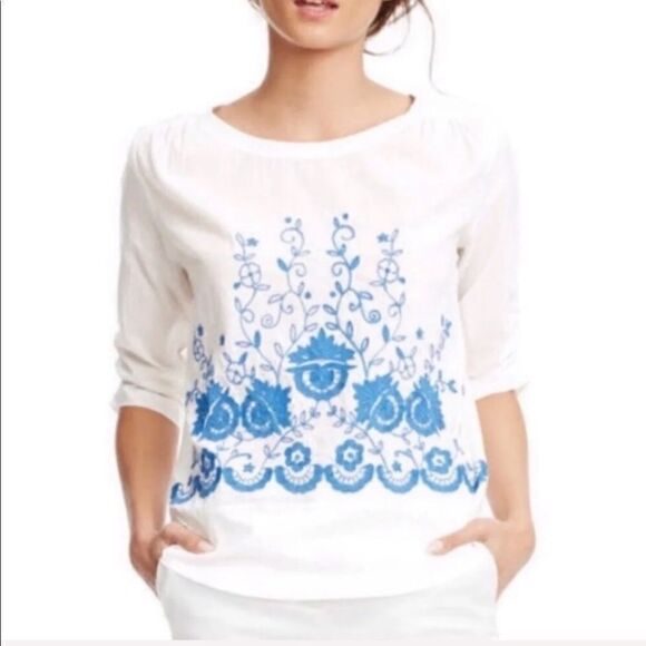 Boden Floral Embroidered Boho White Blouse - Picture 1 of 7